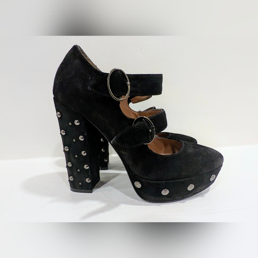Formentini Black Suede Platform Heels with Studded Details